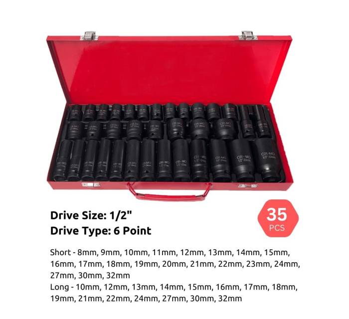 35PCS 1/2" Impact Socket Set