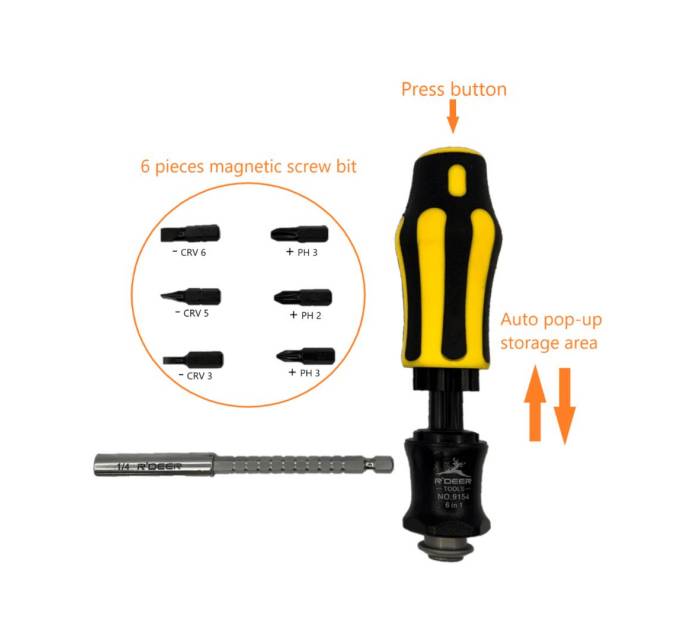 6in1 Multi Bit Screw Driver Set RD9154 | R'Deer